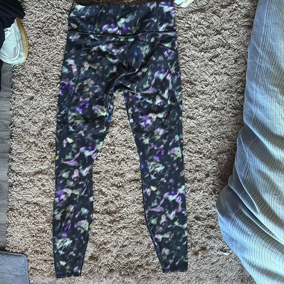 Athleta Leggings, marble color of purple, green, and white on black - Picture 2 of 4